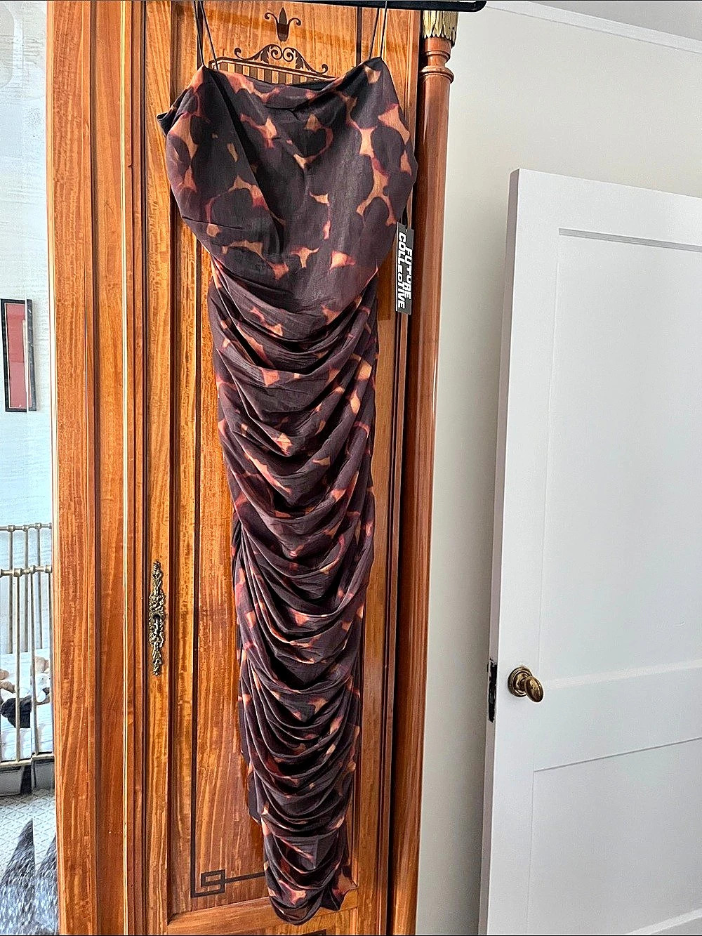 Future Collective Animal Print Ruched Maxi Dress Size Medium NWT